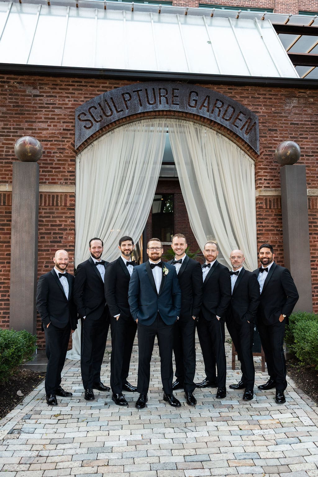 Groom with groomsmen at the Bridgeport Art Center wedding