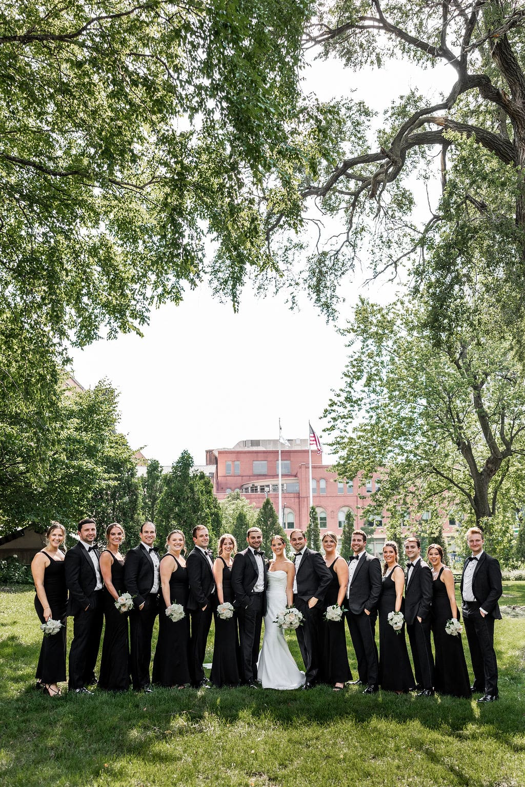 Wedding party with bride and groom at the Chicago History Museum