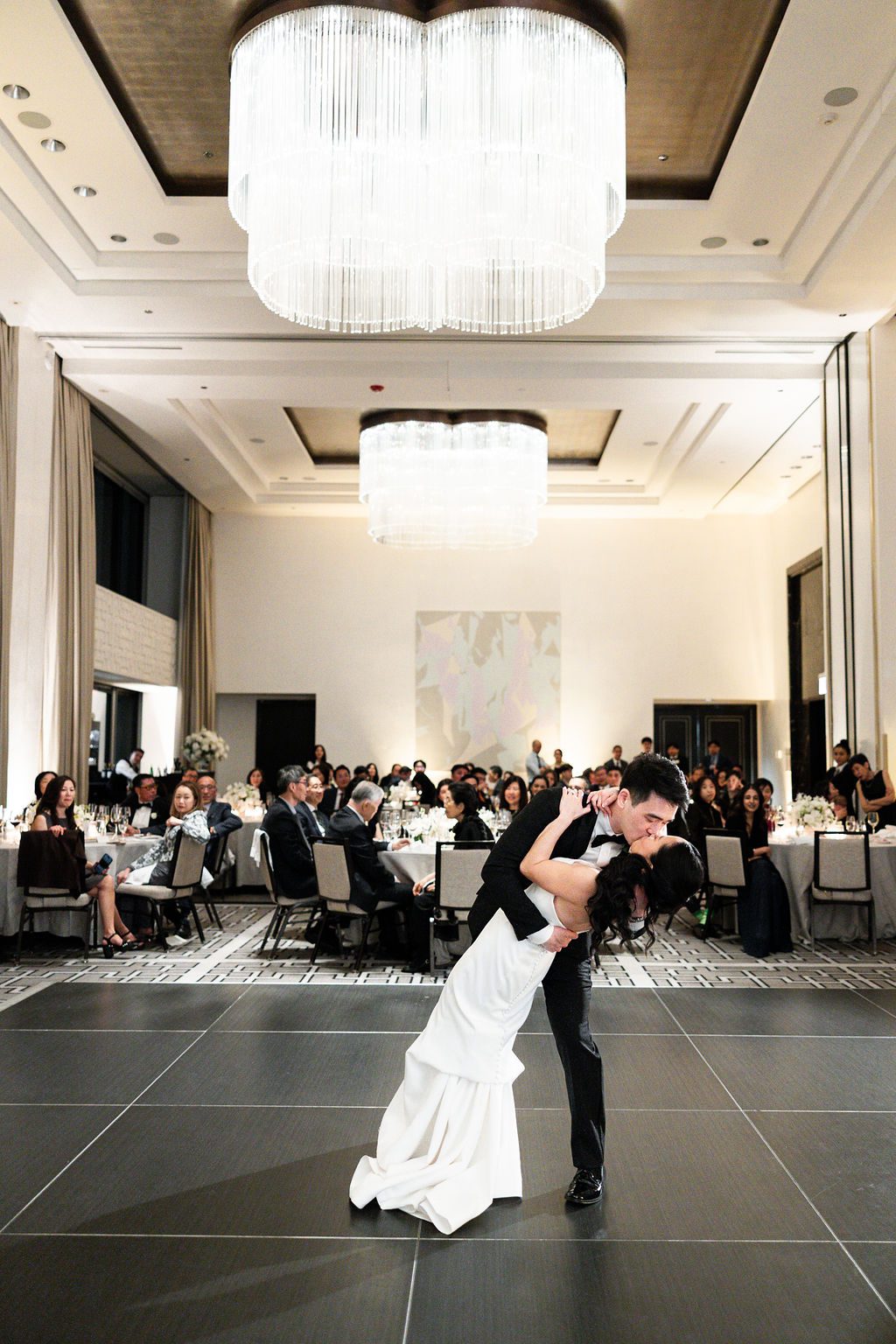 Bride and groom have first dance at their Langham Chicago wedding