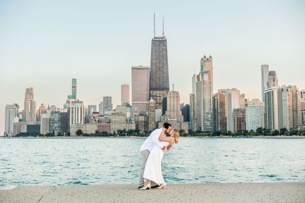 Couple kisses at North Avenue Beach sunset shoot