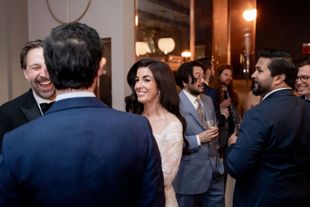 Bride and groom enjoy The Exchange Chicago cocktail hour