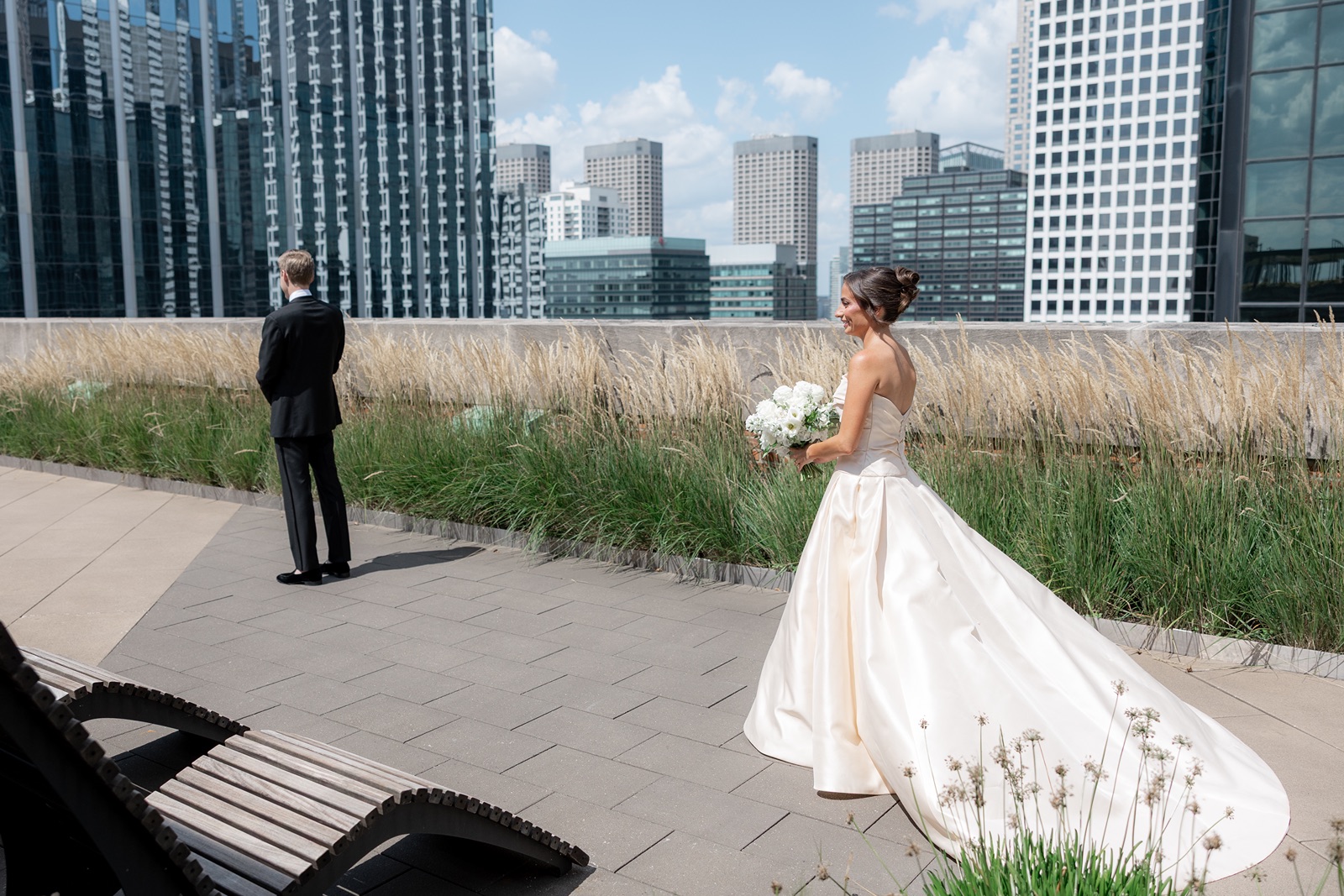 Bride and groom have first look at their Old Post Office wedding