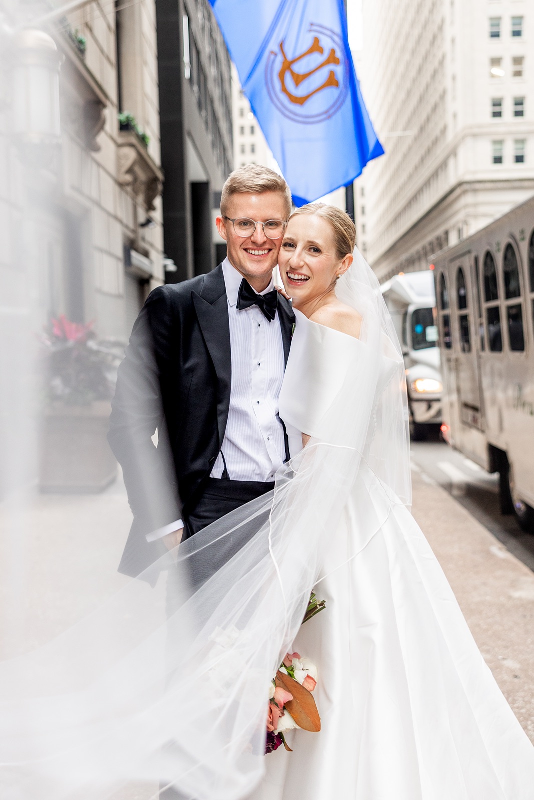 Bride and groom outside of their Union League Club wedding